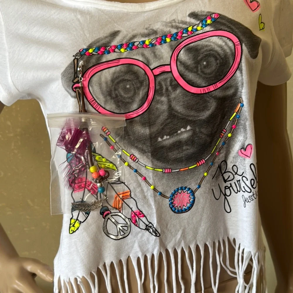 Justice Girls Summer Fringe Beaded Festival Top sz 18